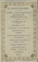 The Foreign Press, event, menu, Saturday, May 6, 1893, at the Criterion