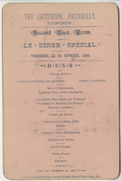 The Criterion, Second East Room, dinner menu, Friday, February 28, 1890
