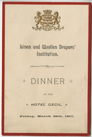 Linen and Woollen Drapers' Institution dinner, menu, Friday, March 26, 1897, at Hotel Cecil