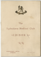 Sydenham Medical Club dinner menu, May 13, 1901, at Grosvenor Hotel