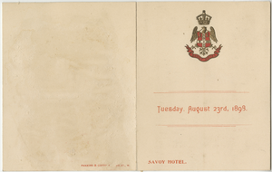 Savoy Hotel, menu, Tuesday, August 23, 1898