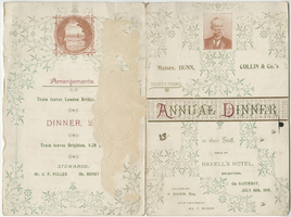 Dunn, Collin & Co. thirty-third annual dinner to their employees, Saturday, July 16, 1898, at Haxell's Hotel