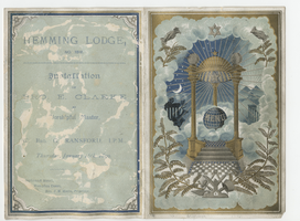 Hemming Lodge installation event, menu, Thursday, January 16, 1890, at Greyhound Hotel