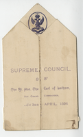 Supreme Council 33°, The Rt. Hon. The Earl of Lathom, Sov. Grand Commender, event, menu, April 3, 1894, at Café Royal