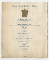 Mark Grand Officers Mess banquet, menu, Tuesday, March 4, 1902, at Freemason's Tavern