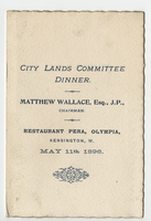 City Lands Committee, dinner, menu, May 11, 1896, at Restaurant Pera
