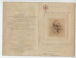 The Article Club, event, menu, January 4, 1899, at Trocadero Restaurant