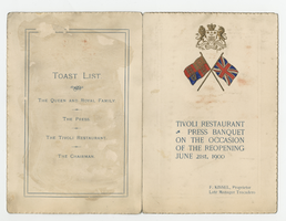 Menu for Tivoli Restaurant press banquet on the occasion of its reopening, June 21, 1900