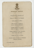 Windsor Castle, menu, November 18, 1903