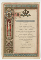 House of Savoy Royal Family residence, menu, February 25, 1884