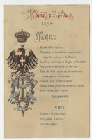 House of Savoy Royal Family residence, menu, April 2, 1894