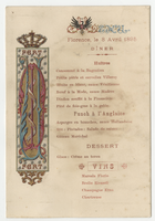 House of Savoy Royal Family residence, menu, April 8, 1895