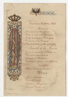 House of Savoy Royal Family residence, menu, April 30, 1893