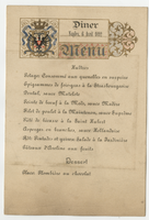 House of Savoy Royal Family residence, menu, April 6, 1892