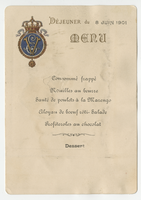 House of Savoy Royal Family residence, lunch menu, June 8, 1901