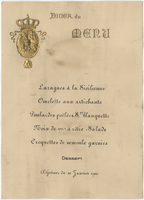 House of Savoy Royal Family residence, lunch menu, January 10, 1900