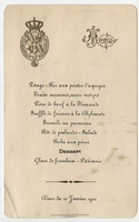 House of Savoy Royal Family residence, dinner menu, January 10, 1900