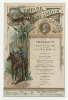 Empire of India and Ceylon Exhibition, menu, July 17, 1896, Quadrant restaurant