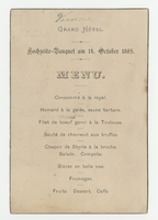 Wedding banquet, October 14, 1885, at Grand Hôtel,