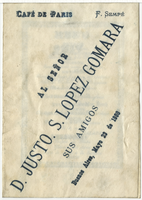 Event for D. Justo S. Lopez Gomara and his friends, menu, May 23, 1888 ,at Café de Paris