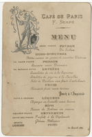 Café de Paris, menu, April 30, 1888
