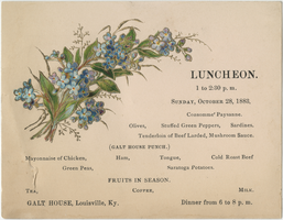 Galt House luncheon menu, Sunday, October 28, 1883