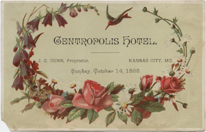 Centropolis Hotel menu, Sunday, October 14, 1883