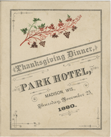 Thanksgiving dinner menu, Thursday, November 25, 1880, Park Hotel 