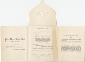 Thanksgiving dinner menu, November 29, 1883, Union Depot