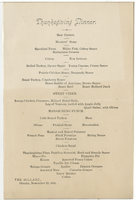 Thanksgiving dinner menu, November 29, 1883, The Millard 