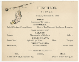 Galt House luncheon menu, Sunday, October 21, 1883