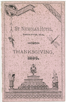 Thanksgiving dinner menu, Thursday, November 25, 1880, St. Nicholas Hotel
