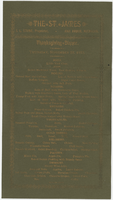 Thanksgiving Dinner menu, November 29, 1883, at the St. James