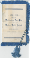 Banquet given by the Municipality of Saint Paul on the completion of the Northern Pacific Railroad, menu, September 3, 1883 at Hotel Lafayette