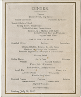 Townsend House, menu, Sunday, July 30, 1882