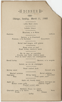 Matteson House dinner menu, Sunday, March 11, 1883