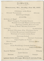 Townsend House, menu, Monday, June 26, 1882