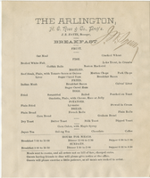 The Arlington, breakfast menu