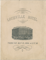 Menu for a complimentary banquet to The Visiting Friends and Brethren of the American Ticket Brokers' Association, tendered by the Louisville Members, on the occasion of the Sixth Annual Convention, Thursday, May 15, 1884, Louisville Hotel