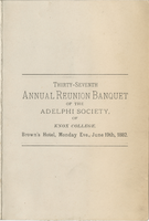 Menu for the Thirty-seventh annual reunion of the Adelphi Society of Knox College, Monday evening, June 19, 1882, Brown's Hotel