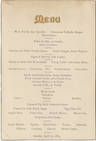 St. James Hotel menu, Sunday, April 13, 1884 
