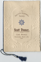 Menu for the Star Life Assurance Society staff dinner, Wednesday, March 11, 1903, Café Monico