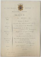 Menu for the Black Watch Regimental dinner, Friday, June 9, 1899, The Monico Egyptian saloon