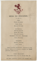 Hôtel Métropole, lunch menu, October, 12, 1885