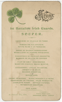 First Battalion Irish Guard St. Patrick's Eve supper menu, March 17, 1901, Grosvenor Hotel