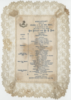 Wedding breakfast menu, August 31, 1889, at the Hôtel Métropole, Whitehall Rooms