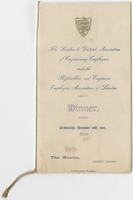 London & District Association of Engineering Employers and the Shipbuilders and Engineers Employers Association of London, dinner, menu, Wednesday, December 10, 1902, at The Monico Regent Saloon