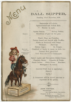 Menu of ball supper, Tuesday, November 22, 1898, at Old Falcon Hotel