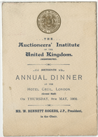 Auctioneers' Institute of the United Kingdom, sixteenth annual dinner, menu, Thursday, May 8, 1902, at Hotel Cecil Grand Hall