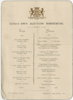King's Own Scottish Borderers event, menu, Monday, June 16, 1902 at Hotel Cecil